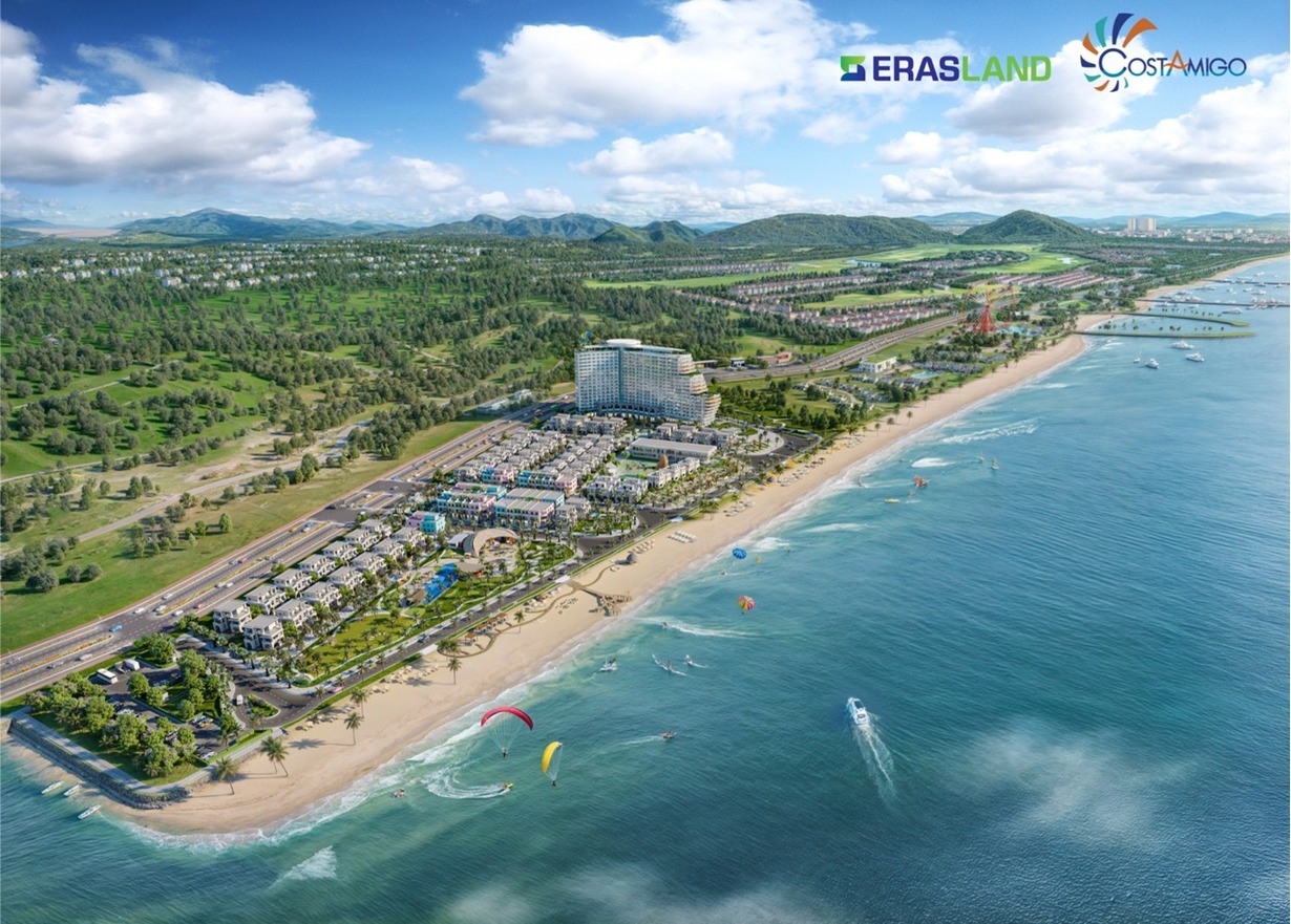 Hình 1: Phối cảnh tổng thể dự án Costamigo Resort (Phan Thiết, Lâm Đồng) – dự án bất động sản nghỉ dưỡng 5 sao tiêu biểu do Eras Land phát triển.